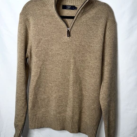 J.Crew Mens Size Medium Brown Lambswool 1/4 Zip Long Sleeve Sweater - Picture 1 of 7